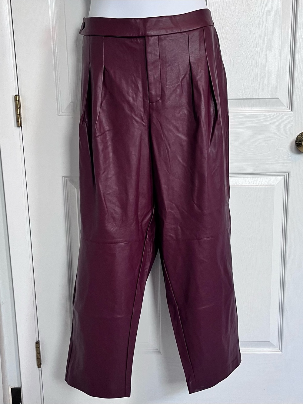 ELOQUII Pleated Faux Leather Tapered Pants 16 Windsor Wine Burgundy NWT